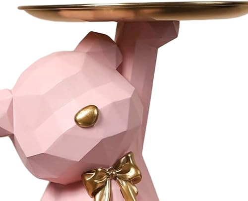 Miniatura 6 de ANKICK Bandeja de almacenamiento, estatua y llavero, bandeja para aretes, labiales, lindas estatuas de oso con plato, esculturas de oso con plato,