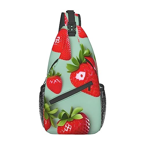Sac à dos à bandoulière imprimé fraise noir One Size pour homme et femme