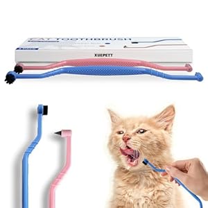 2 Pcs Dual Sided Cat Toothbrush with Micro Brush Head, Anti-Slip Curved Handle, Cat Dental Care Supplies Eliminates Bad Breath and Reduces Plaque Tartar Formation