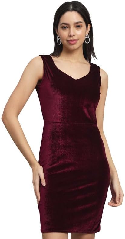 Sleeveless Bodycon Party Dress for Women | Shiny Velvet V-Neckline Stylish Outfit