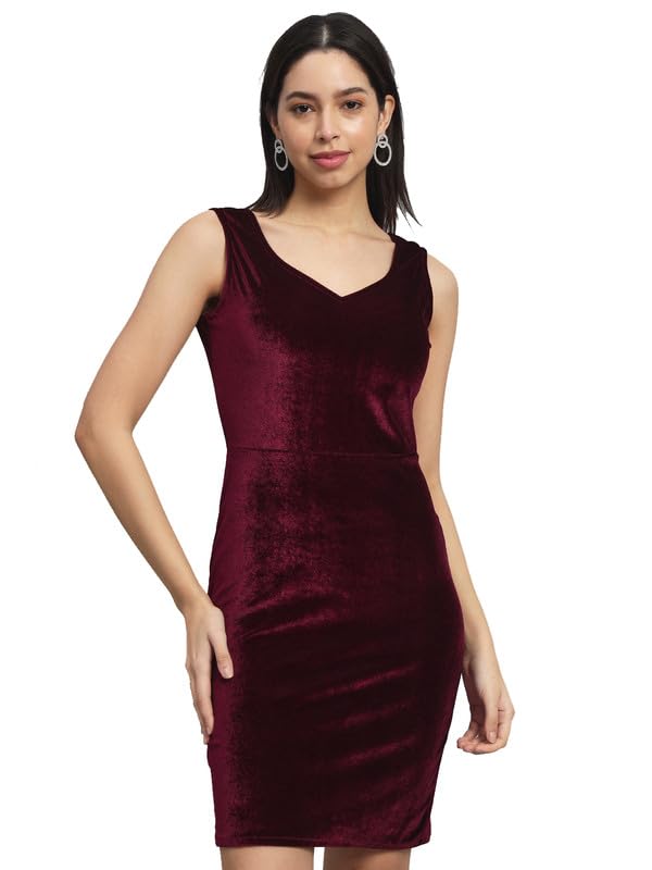 Sleeveless Bodycon Party Dress for Women | Shiny Velvet V-Neckline Stylish Outfit