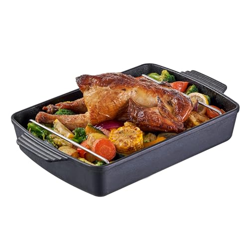 Cast Iron Roasting Pan with Rack 9x12.6 Inch