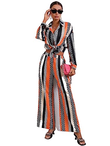 Image of Leriya Fashion Women's Rayon Co Ord Set For Women Stylish Abstract Printed | Regular Fit Shirt Top & Wide Leg Pants | Stylish Casual, Party & Vacation Wear Two Piece Outfit