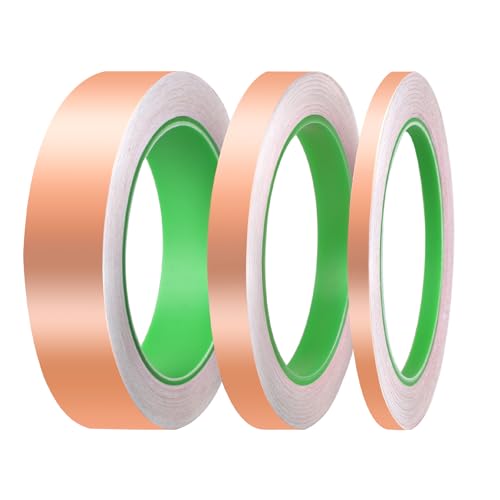 Supaway 3 Rouleaux de Ruban de Cuivre Auto-adhésif 20m x 6mm/12mm/25mm, Ruban de Cuivre Contre les Escargots, Double Face Conducteur pour Blindage EMI, Réparations électriques, Soudure, Artisanat