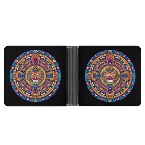 Aztec Calendar Funny Men's Slim Bifold Wallet with Multiple Card Slots Front Pocket Purse