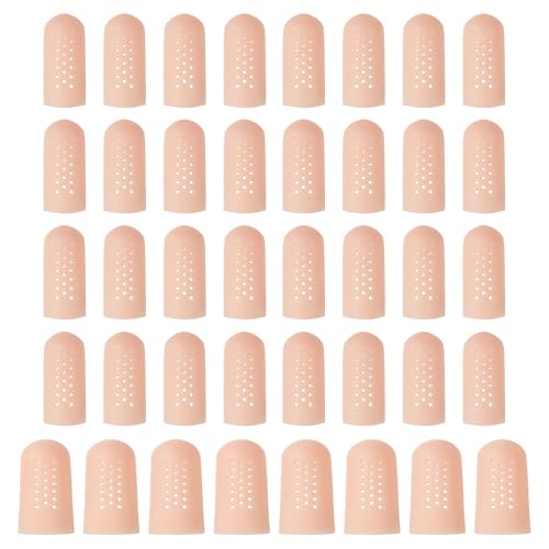 PATIKIL Fundas Para Dedos, Protectores Punta Dedos Silicona Guantes Respirables Gorras Para Yemas Reutilizables Agujeros Aire Piel Seca, 1.77x0.67 Pulgadas, 1.77x0.94 Pulgadas, 40 Pcs