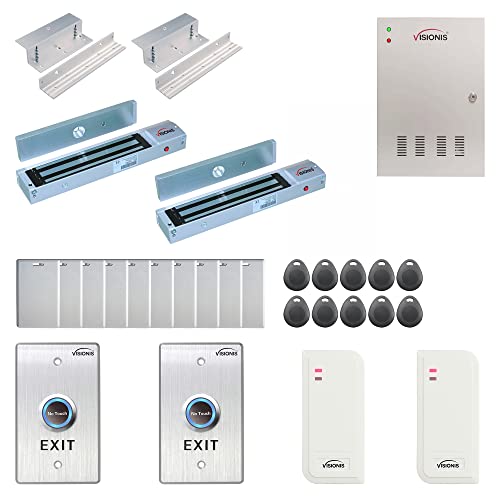 Visionis FPC-6480 Two Doors Access Control For Inswing Door Electric 600lbs Maglock Time Attendance Wiegand Controller Box + Indoor/Outdoor Card Reader + Software Included + 20,000 Users