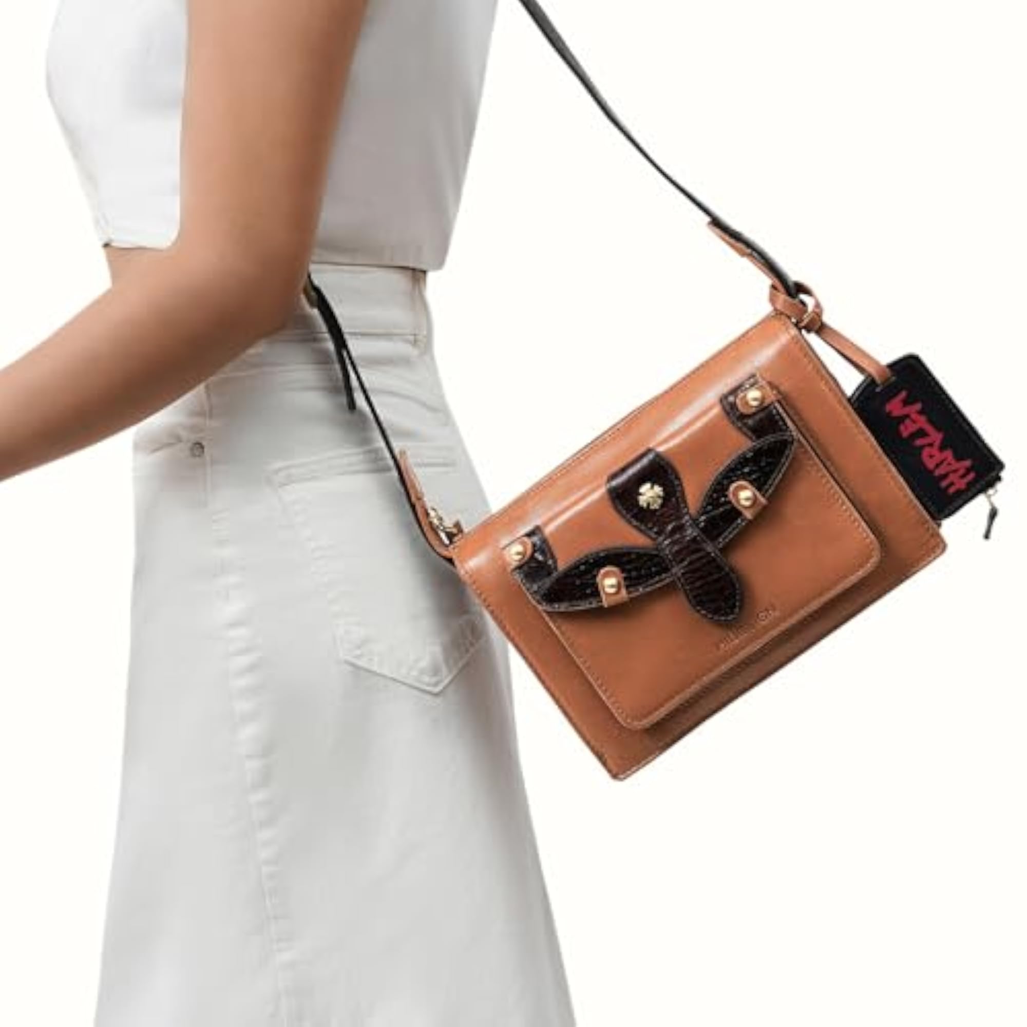 Genuine Leather Women's Sling Bag in Tangerine & Dark Brown