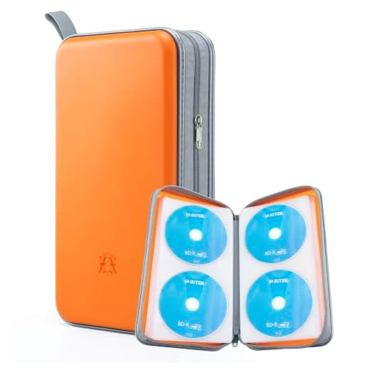 alavisxf xx CD Case, 96 Capacity Hard Plastic CD Holder Protective DVD Disc Storage Case Holder Portable Zipper CD DVD Organizer Storage Wallet for Car Home Travel (96 Capacity, Orange)