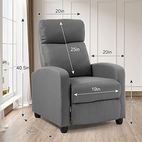 Hudada Fabric Recliner Chair Wingback Reading Chair Sofa Chair High-Density Sponge Padded Wide Seat Lounge Chair Home Theater Single Recliner Sofa Furniture Modern Living Room Recliners(Grey) #TOP1