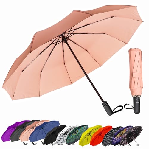Image of SIEPASA Windproof Travel Compact Umbrella-Automatic Umbrellas for Rain-Compact Folding Umbrella, Travel Umbrella Compact, Windproof Umbrellas for Men Women Teenage.(Pink, 54 Inch)