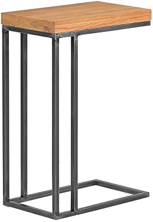 Mango Wood and Metal Matte Side Table