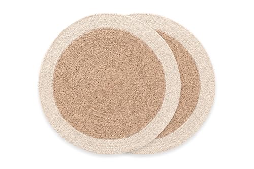 Manteles Individuales Redondos, Salvamantel Yute, Natural Hecho a Mano, 38x38 cm Pack 2 Unidades