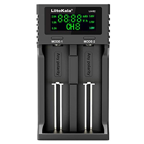 2-Bay Smart Battery Charger Universal Battery Charger Digital Display LiitoKala LII-S2 for 18650 26650 21700 AA AAA 18350 RCR123 14500 IMR 10440 Li-ion Ni-MH Ni-CD LiFePO4 Rechargeable Batteries