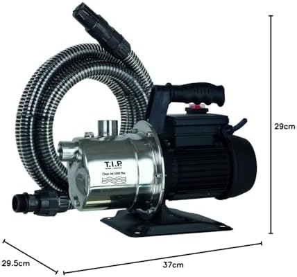 Bild 2 - T.I.P. 30094 Gartenpumpe Edelstahl Clean Jet 1000 Plus mit 4m Ansauggarnitur (3.300 l/h Fördermenge, Förderhöhe max. / Druck max. 46 m / 4,6 bar, stabile Metallgrundplatte)