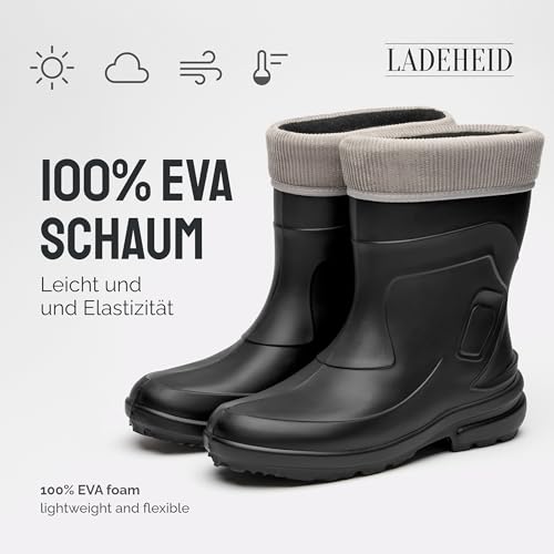 Ladeheid Thermo Eva Gummistiefel Damen gefüttert wasserdichte und federleichte Regenstiefel Damen LA-800-2017 (Schwarz/Grau, 38 EU)