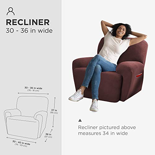 Maytex Pixel Ultra Soft Stretch 4 Pc Recliner Arm Furniture Cover Side Pocket, Wine Red Chair Slipcover #TOP4