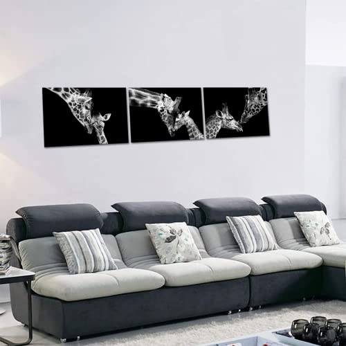 Yeilnm 3 Panels Black White Giraffe Canvas Wall Art Mother With Baby Artwork Print African Safari Wildlife Giraffe Painting Picture For Nursery Kitchen Bathroom Kids Bedroom Animal Decor #TOP3