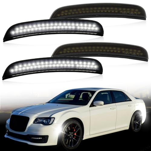 ZDEERAOTO White LED Front & Rear Fender Side Marker Lights Kit for Chrysler 300 2015-2024,Smoked & White Lens Side Bumper Marker Lamps,4pcs (White)