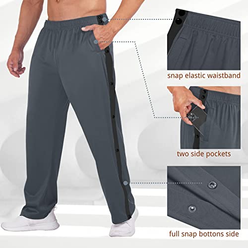 Deyeek Men's Tear Away Basketball Pants High Split Snap Button Casual Post-Surgery Sweatpants With Pockets #TOP2