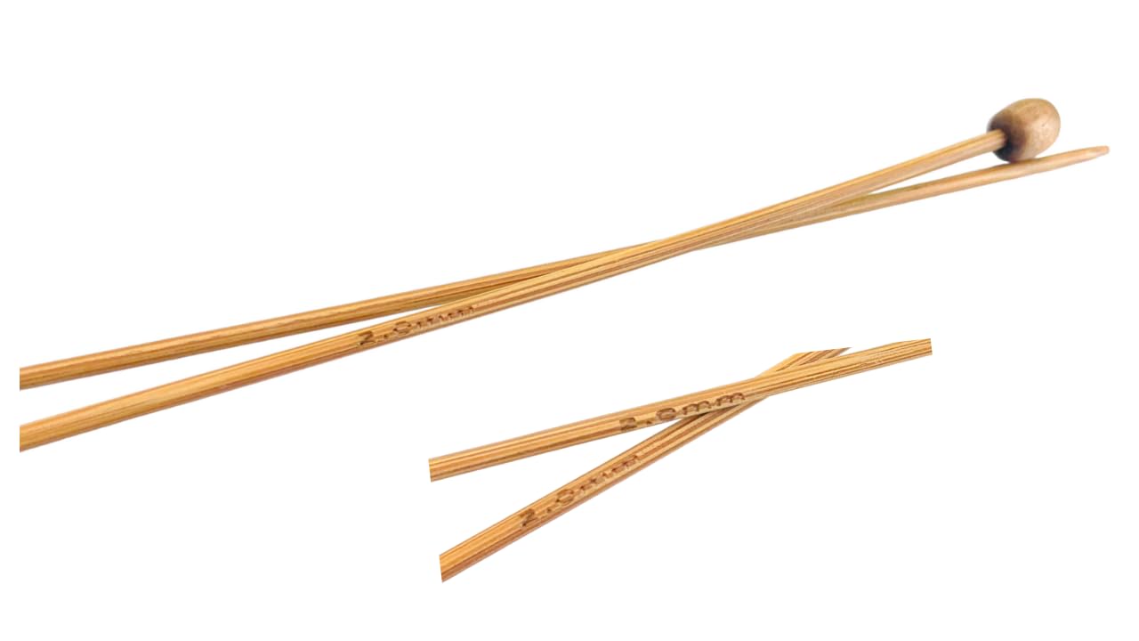 AARNAV Bamboo Knitting Needles - 2x35cm, 2mm, Single Pointed, Warm, Arthritic Hands, Bamboo Pins (2x2mm)