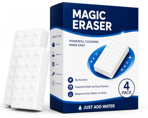 Image of ZAPPOO Magic Eraser | Pack of 4 | No Scratch Multi-Surface Cleaning Sponge | Removes 100+ Tough Stains | Just Add Water | Walls, Kitchen, Bathroom, Shoes & Switch Boards