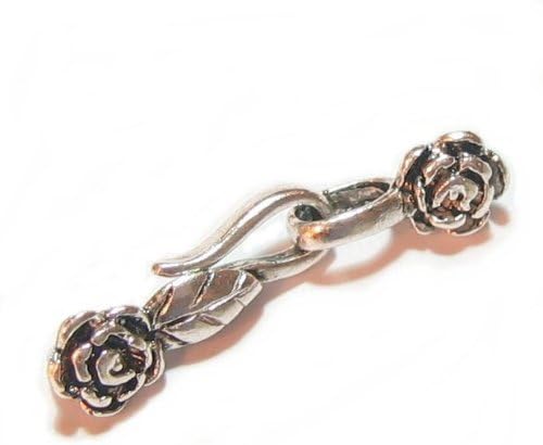 2 sets .925 Sterling Silver Fish Hook Eye Rose Flower Clasp/Findings/Bright Antique