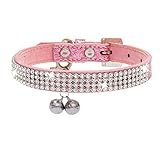 PUPTECK Basic Adjustable Dog Cat Collar Bling Diamante with Bells - Medium
