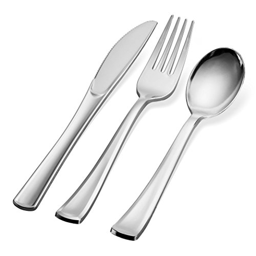 600 Plastic Silverware Set - Silver Plastic Cutlery Set - Disposable Silverware Set - Flatware Set - 200 Plastic Silver Forks - 200 Silver Spoons - 200 Plastic Silver Knives - Heavy Duty - Party Bulk #TOP4