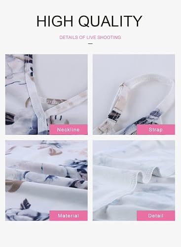 Dokotoo Womens Summer Soft Ladies Casual Spaghetti Straps Sleeveless V Neck Loose Camisole Floral Print Tanks Tops Vest Blouse Cami Shirts White Large #TOP6