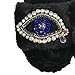 Fashion Culture Women's Beaded Evil Eye & Rhinestone Plush Faux Fur Slide Slippers (Black, US Footwear Size System, Adult, Women, Alpha, Medium, Medium)
