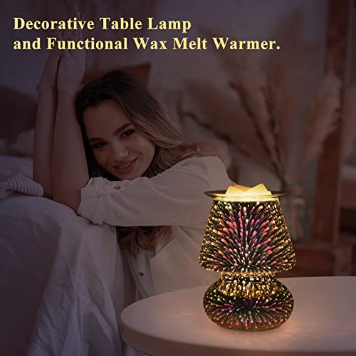 EQUSUPRO Wax Melt Warmer Candle Burner - Glass 2-in-1 Wax Warmer for Scented Wax & Mushroom Bedside Table Lamp for Home Decor & Gift, Warm Light Bulb Included (3D Fireworks) - Thumbnail 3