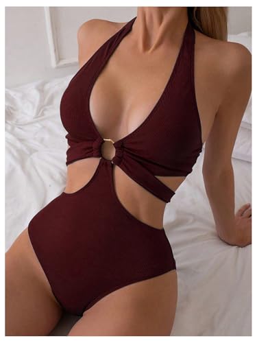 Milumia Women's Cut Out Ring Linked One Piece Bathing Suit Halter Neck Monokini Swimsuit2
