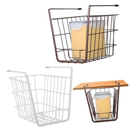 FUNNETOYU 2 pezzi Cestini Sotto Mensola in Ferro Antiruggine Organizer Sospesi per Cucina e Bagno Portasciugamani e Libri Contenitori Compatti per Armadietti e Mensole