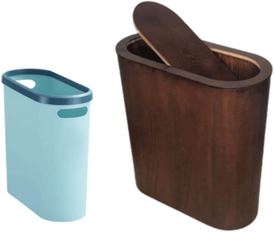Trash Can Trash Can with Swing-Close Lid,Rectangular Narrow Wood Garbage Can,Small Garbage Bin for Bathrooms,Office,Kitchens,Craft Rooms Wastebasket (Color : Black Walnut)