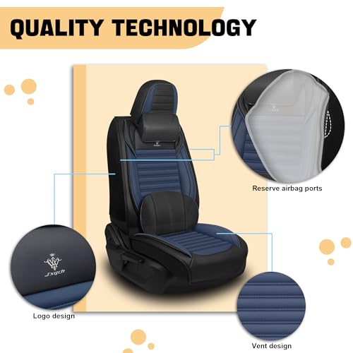 Image of Car Seat Cover for Chevy Equinox 2005-2026 Full Coverage Nappa Leather Car Seat Protector, Fashion Anti-Slip Waterproof Breathable Easy to Install, Auto Interior Accessories(Full Set,Black&Blue)