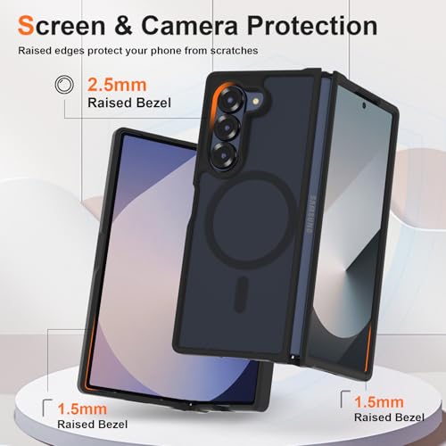 Image of ORETECH Magnetic Case Compatible with Samsung Galaxy Z Fold 6 Case, Translucent Back Non-Slip Hard PC Shockproof Bumper Protective Phone Case Cover for Samsung Z Fold 6 - Black