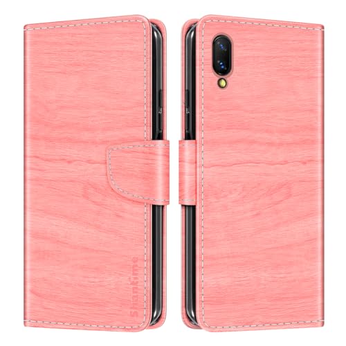 Shantime Funda Cartera de Cuero Compatible con Vivo Nex S, Tapa de Color con Ranuras, Cierre Magnético Protección Completa(Rosa)