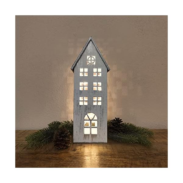 DARO DEKO Holz LED Haus weiß Silber 2er Set - klein und groß – Bild 9