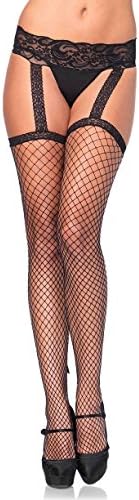 Leg Avenue Women's Fishnet Lace Stockings with Attached Garter Belt