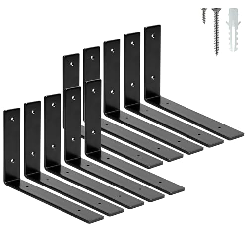 ELSKER&HOME Shelf Brackets 10 Inch, 10 Pack Floating Shelf L Brackets for Shelves Support, Black Metal Heavy Duty Shelf Brackets for DIY Decorative by ELSKER&HOME - Used condition - US$27.43
