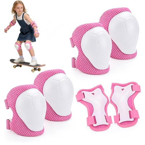 HXSYKJDM Rodilleras para niños, rodilleras y coderas 6 en 1 para niños, equipo de protección de monopatín, equipo de protección deportivo para ciclismo, patinaje sobre ruedas (rosa)