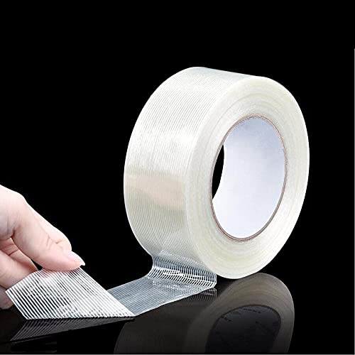 25M Strong Fiber Tape Filament Transparent Striped Fiber Tape Electrical Fixed Glass Steel Plate Strapping Model Sealing Tape(40mm)