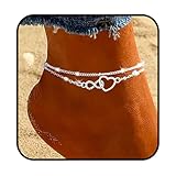 Yalice 14K Gold Ankle Bracelets for Women Layered Anklets 925 Sterling Silver Anklet Set Shiny Waterproof Ankle Chain Cross Beach Foot Jewelry Gifts (Silver-Heart)