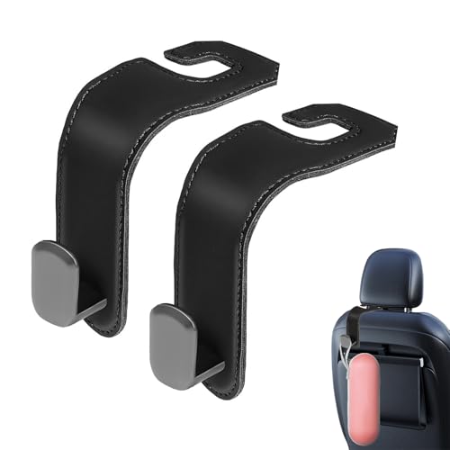 HSUYUN Appendiabiti Auto, 2 Pezzi Ganci Auto, Appendiabiti per Auto Ruotabile a 360°, Gancio per Seggiolino Auto in Pelle, per Poggiatesta Auto, Zaini Appesi, Cappelli