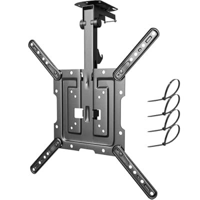 PUTORSEN Flip Down TV Mount, Manual Folding Ceiling TV Mount for Most 23'' to 55'' TVs, Height Adjustable Drop Down TV Mount for Flat & Pitched Roof, Swivel, Max Load 44lbs, Max VESA 400x400, Black