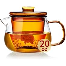 Glass Tea Pot with Infuser and Lid, Thickened Heat Borosilicate Glass Tea Kettle for Stovetop Safe, 20 fl oz