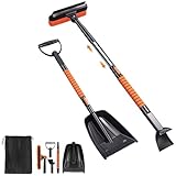 OnceMu 5in1 多機能 スノーブラシ 雪かきセット 伸縮式 84-104cm 長さ調節可能 EVAフォームグリップで手が冷たくない 軽量コンパクト設計 収納袋付き 車 トラック SUV用 ベタ雪対策に最適