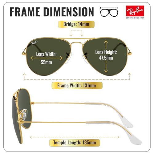 Image of Ray-Ban RB3025 AVIATOR CLASSIC Pilot Shaped Sunglasses for Men & Women with Official RAYBAN Eyewear Kit