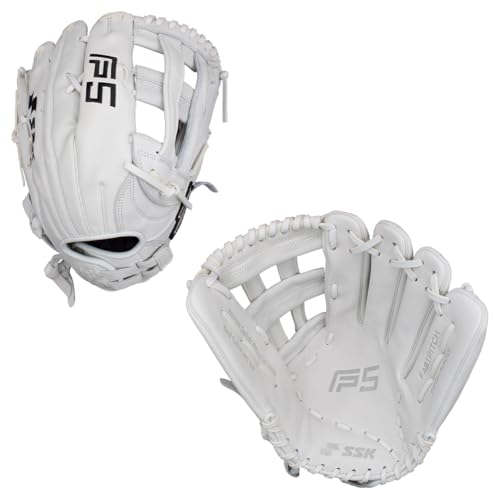 SSK FP5 Fastpitch Softball Glove – Infield - Outfield - Pitcher – 11.5”-11.75”-12”-12.25”-12.5”-12.75”-13”– Right & Left Hand Throw (White-H Web, 13